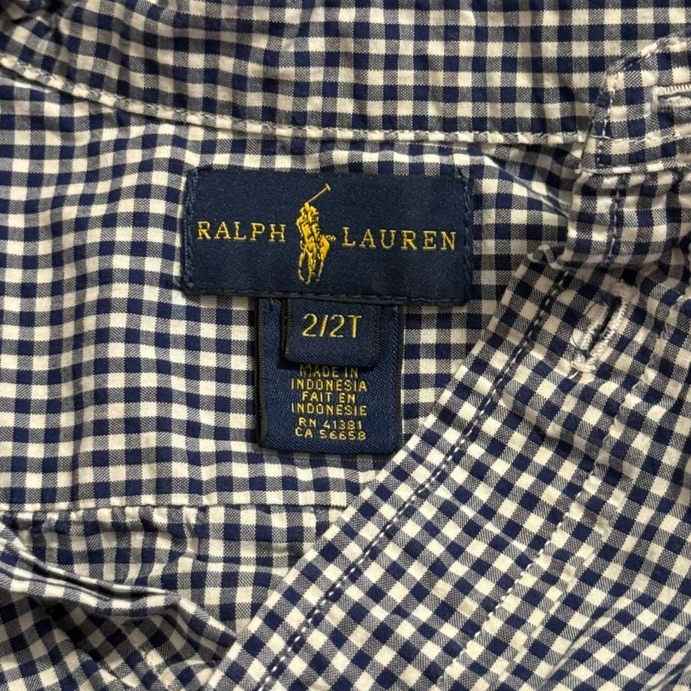 Ralph Lauren Boys Navy Blue Gingham Check Long Sleeve Button Down Shirt 2T